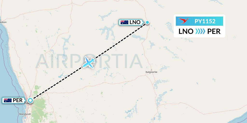 PY1152 Surinam Airways Flight Map: Leonora to Perth
