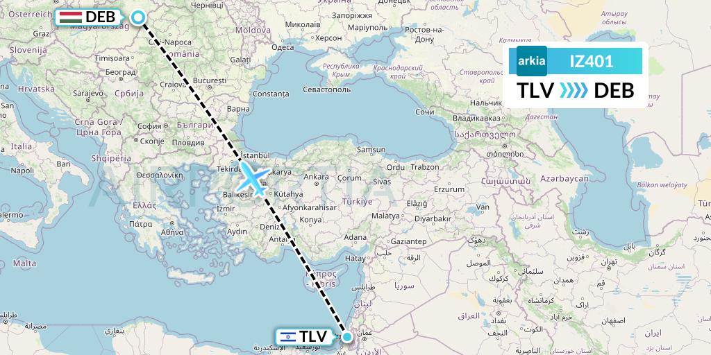 IZ401 Arkia Israeli Airlines Flight Map: Tel Aviv to Debrecen