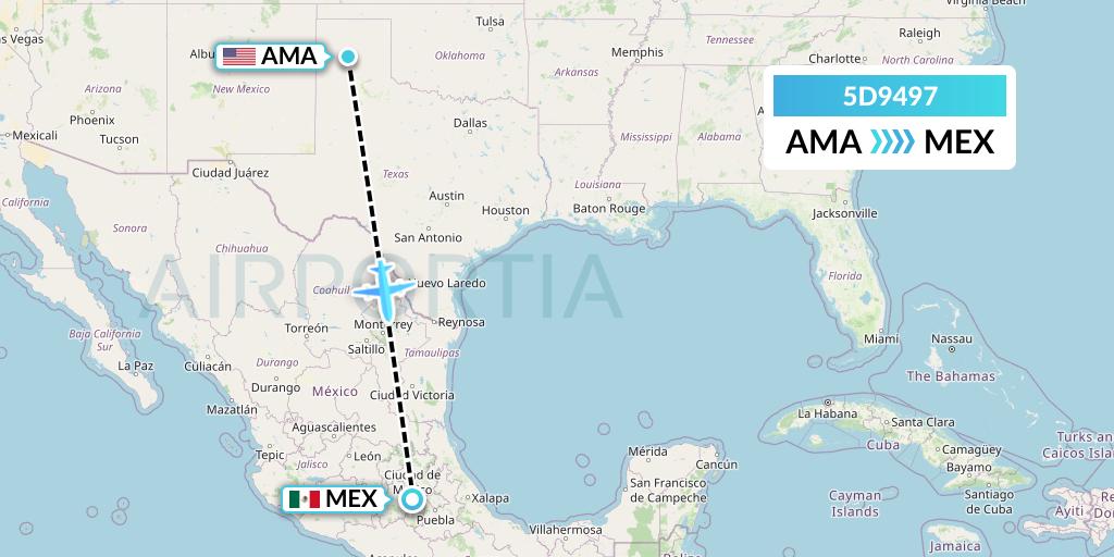 5D9497 Aeromexico Connect Flight Map: Amarillo to Mexico City