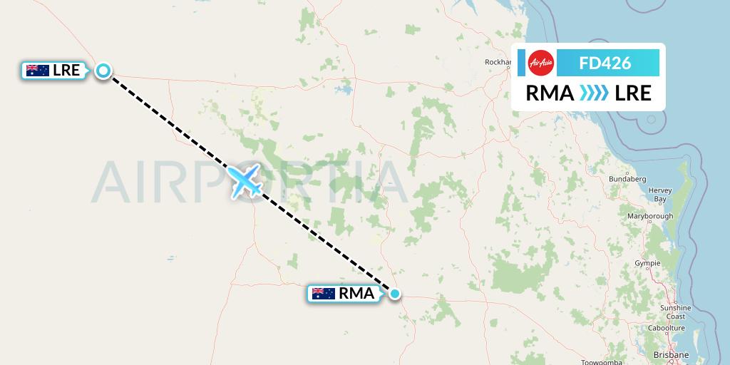 FD426 Thai AirAsia Flight Map: Roma to Longreach