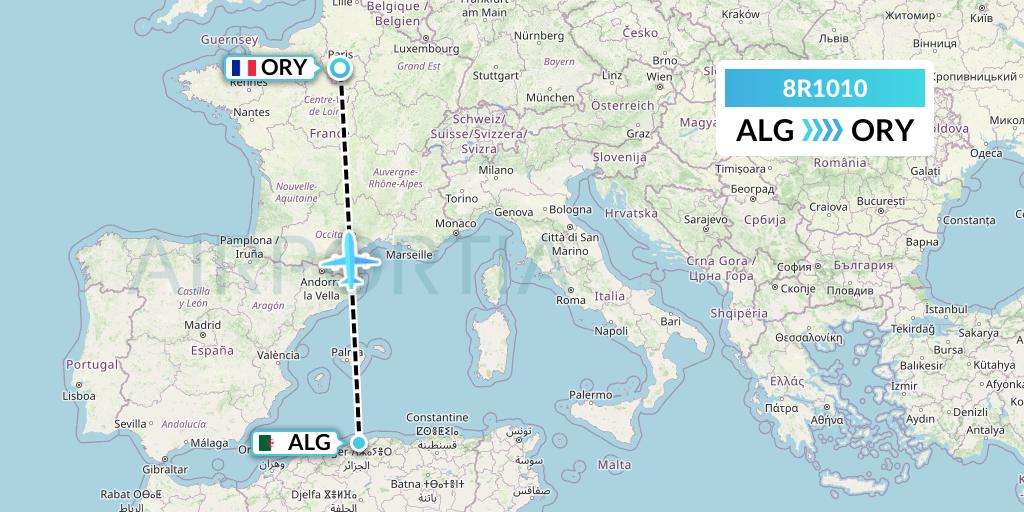 8R1010 Amelia Flight Map: Algiers to Paris