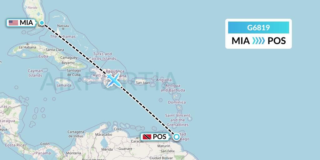 G6819 Fly Arna Flight Map: Miami to Port of Spain