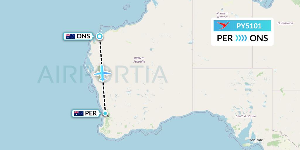 PY5101 Surinam Airways Flight Map: Perth to Onslow