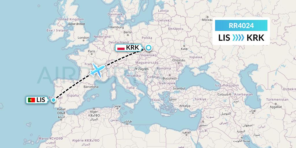 RR4024 Royal Air Force Flight Map: Lisbon to Krakow