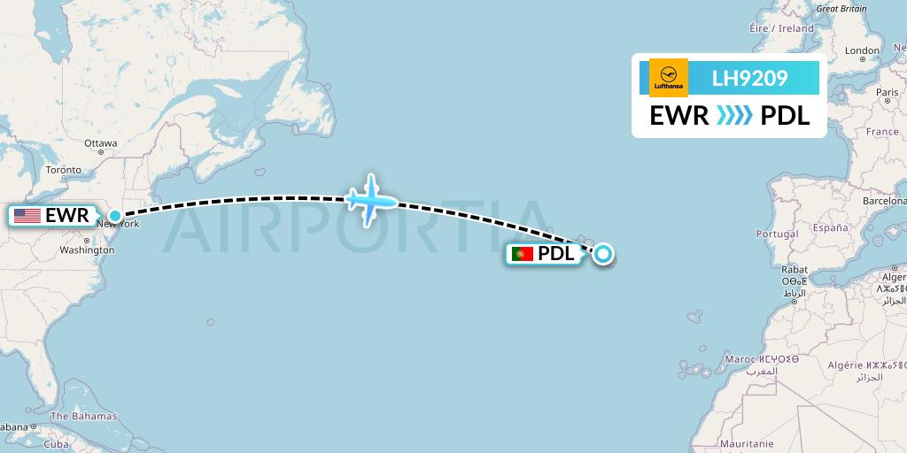 LH9209 Lufthansa Flight Map: New York to Ponta Delgada