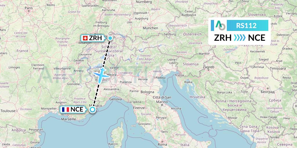 RS112 Air Seoul Flight Map: Zurich to Nice