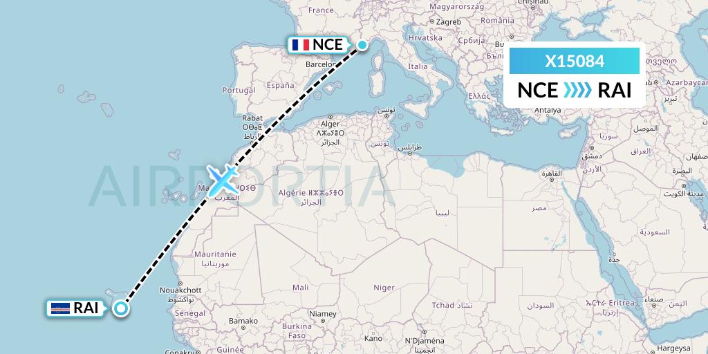 X15084 Nik Airways Flight Map: Nice to Praia