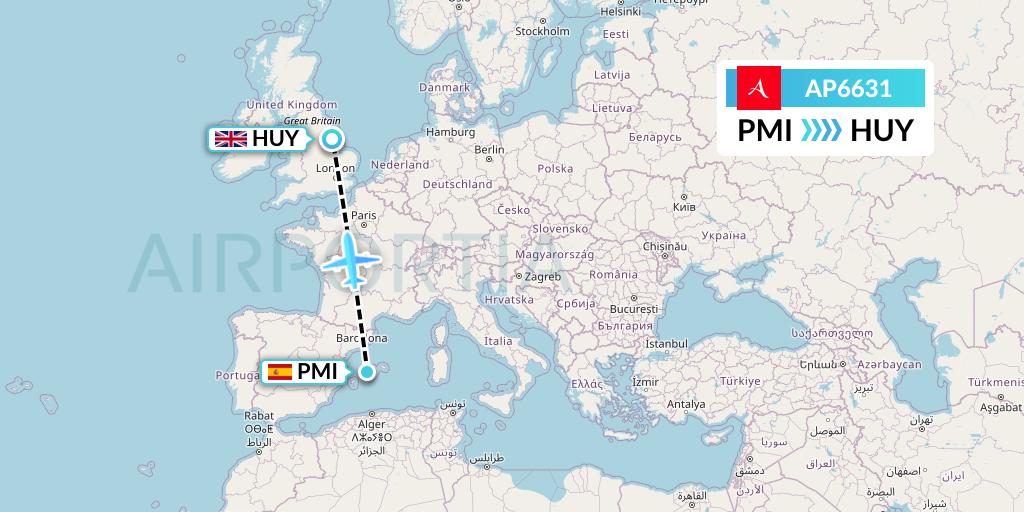 AP6631 AlbaStar Flight Map: Palma de Mallorca to Humberside
