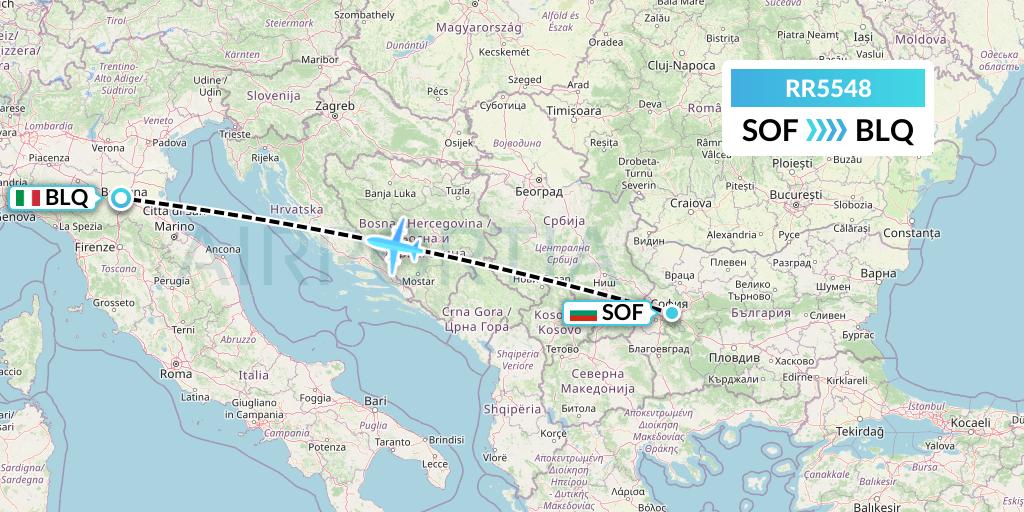 RR5548 Royal Air Force Flight Map: Sofia to Bologna