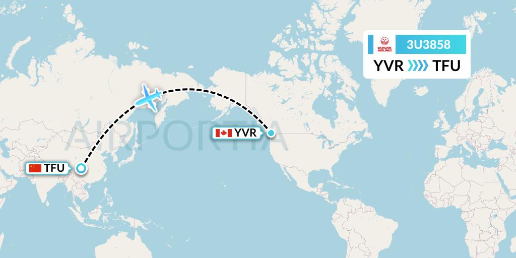 3U3858 Sichuan Airlines Flight Map: Vancouver to Chengdu
