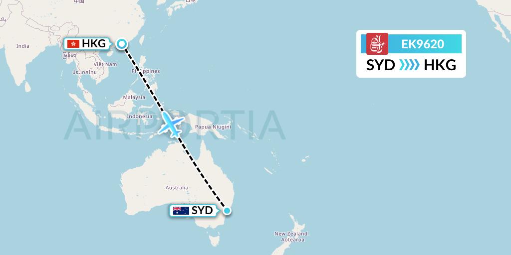 EK9620 Emirates Flight Map: Sydney to Hong Kong