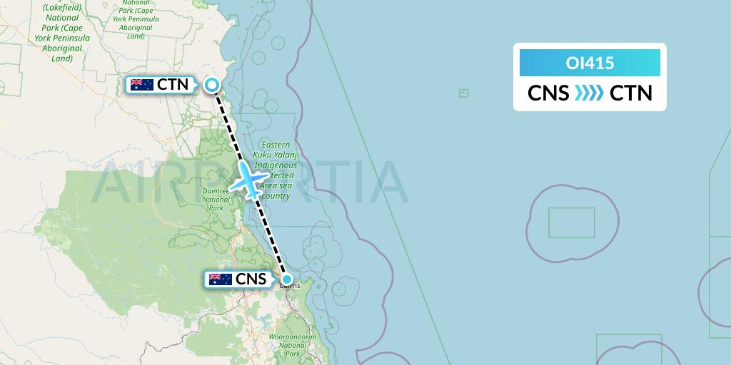 OI415 Hinterland Aviation Flight Map: Cairns to Cooktown