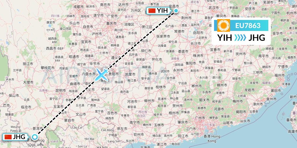 EU7863 Chengdu Airlines Flight Map: Yichang to Jinghong