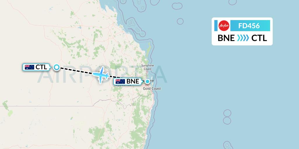 FD456 Thai AirAsia Flight Map: Brisbane to Charleville