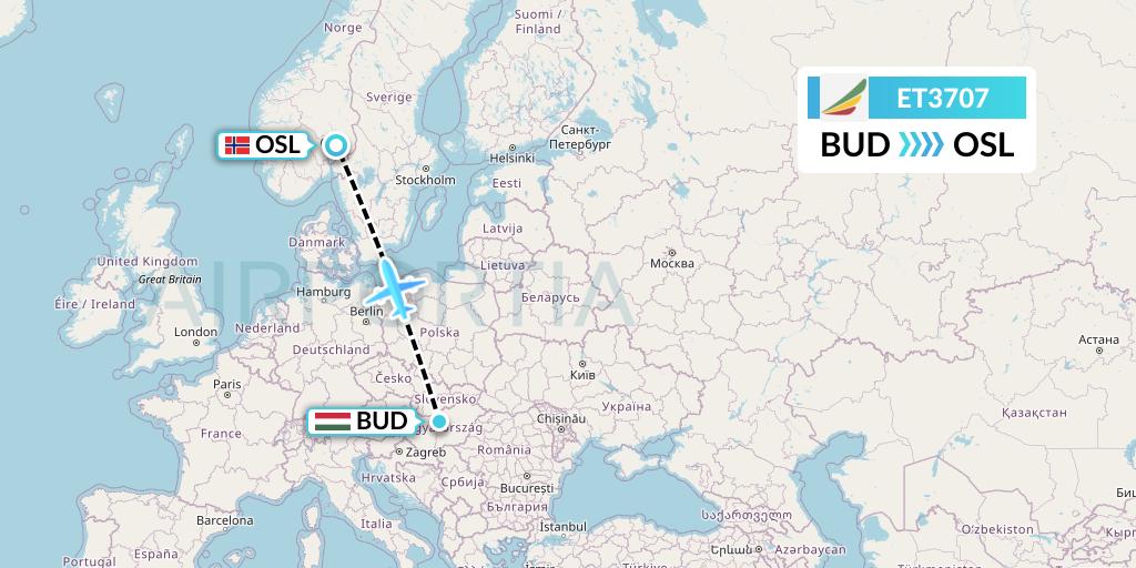 ET3707 Ethiopian Airlines Flight Map: Budapest to Oslo