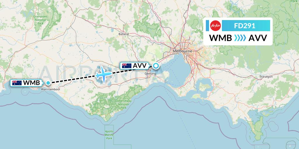 FD291 Thai AirAsia Flight Map: Warrnambool to Melbourne