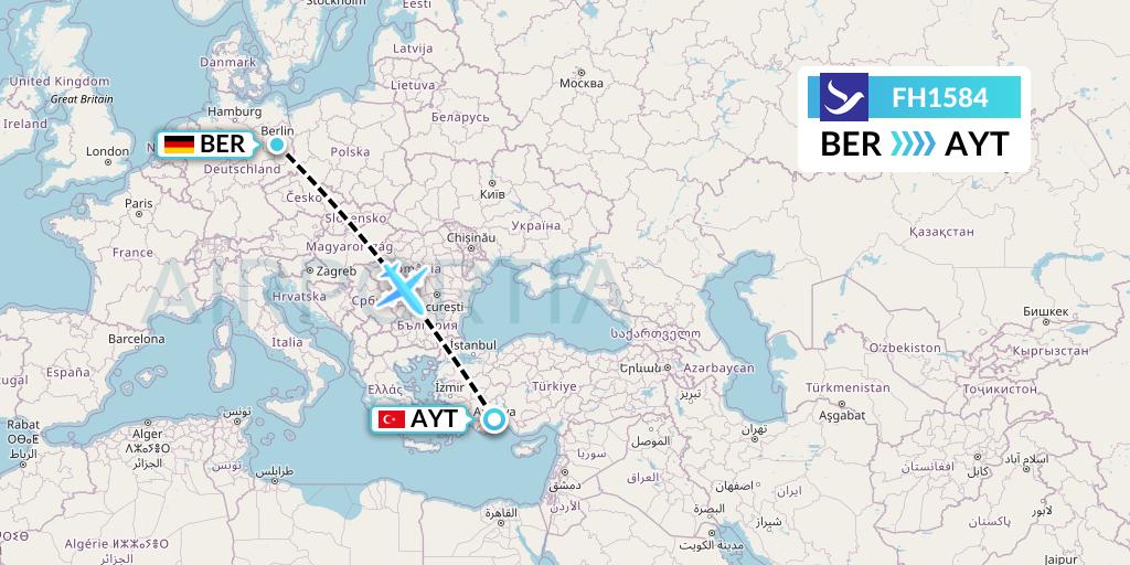 FH1584 Freebird Airlines Flight Map: Berlin to Antalya