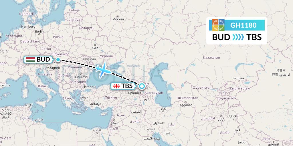 GH1180 Globus Flight Map: Budapest to Tbilisi