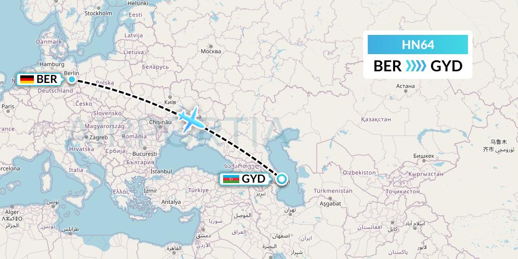 HN64 Uab Heston Airlines Jsc Heston Airl Flight Map: Berlin to Baku
