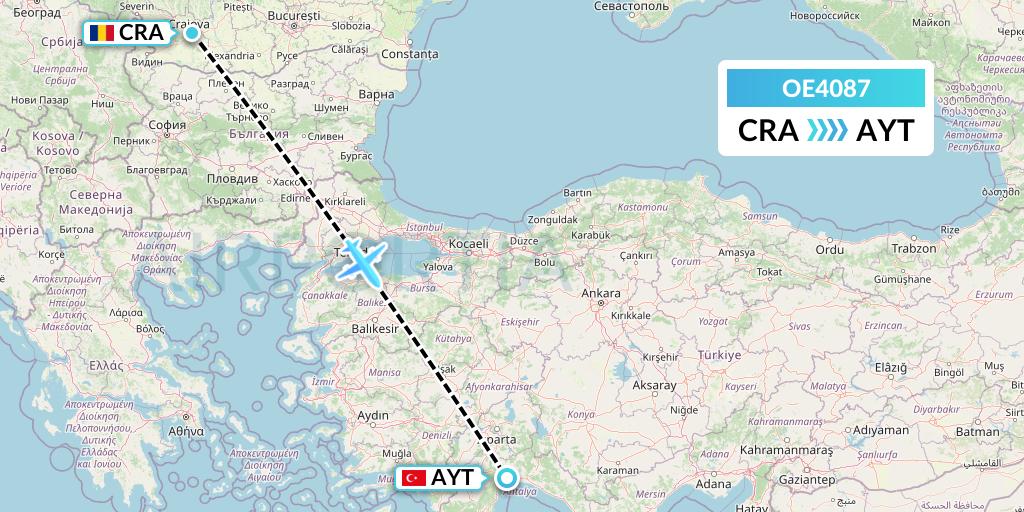 OE4087 Cairo Aviation Flight Map: Craiova to Antalya
