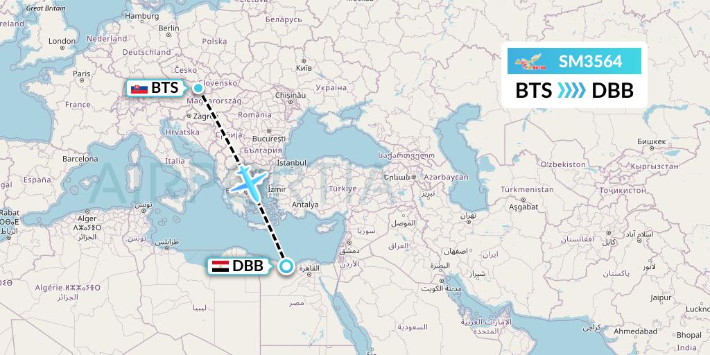 SM3564 Air Cairo Flight Map: Bratislava to El Alamein