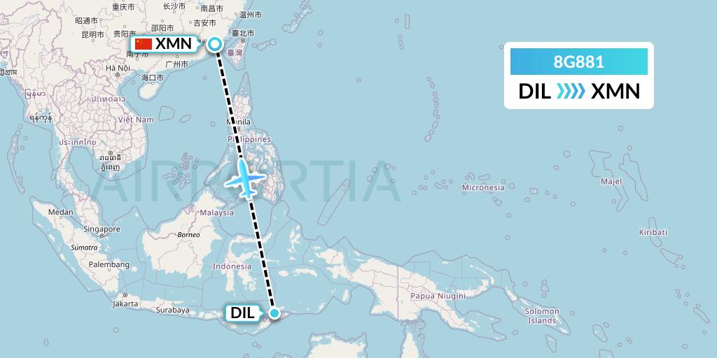 8G881 Mid Africa Aviation Flight Map: Dili to Xiamen