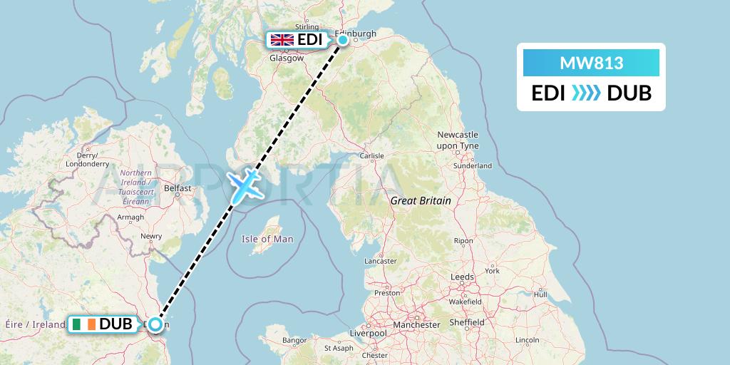 MW813 Mokulele Flight Service Flight Map: Edinburgh to Dublin