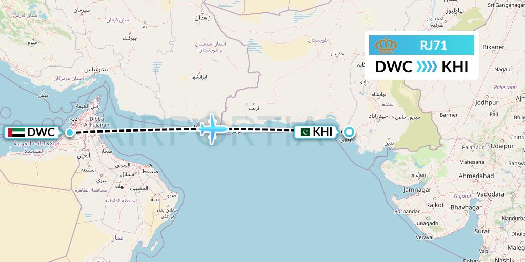 RJ71 Royal Jordanian Flight Map: Dubai to Karachi