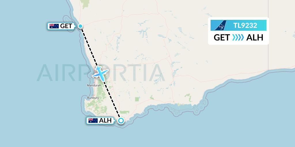TL9232 Airnorth Flight Map: Geraldton to Albany