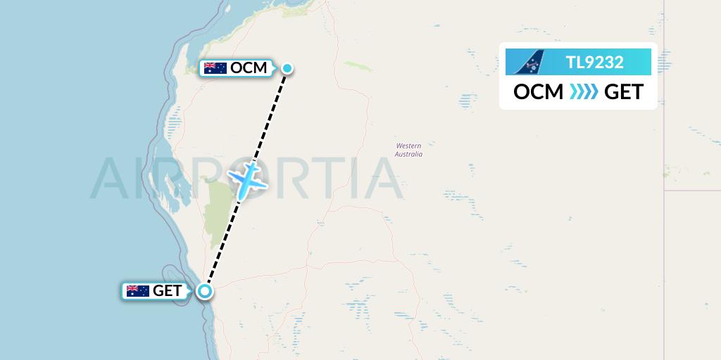TL9232 Airnorth Flight Map: Boolgeeda to Geraldton