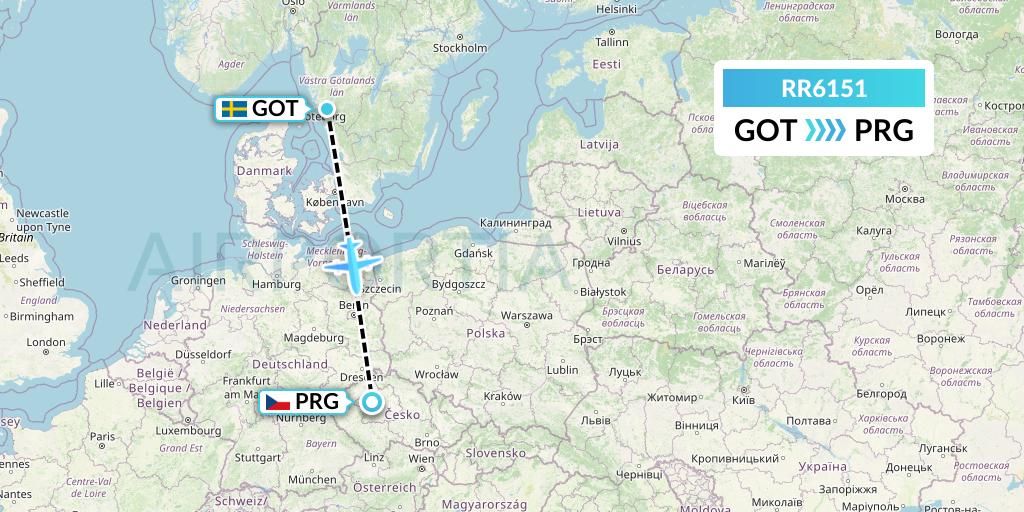 RR6151 Royal Air Force Flight Map: Gothenburg to Prague