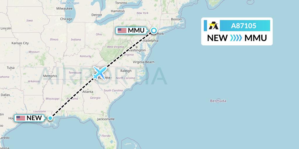 A87105 Aerolink Uganda Flight Map: New Orleans to Morristown