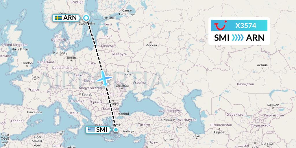 X3574 TUI fly Germany Flight Map: Samos to Stockholm