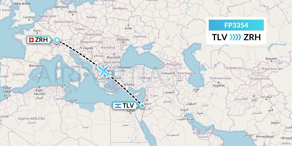 FP3354 FlyPelican Flight Map: Tel Aviv to Zurich
