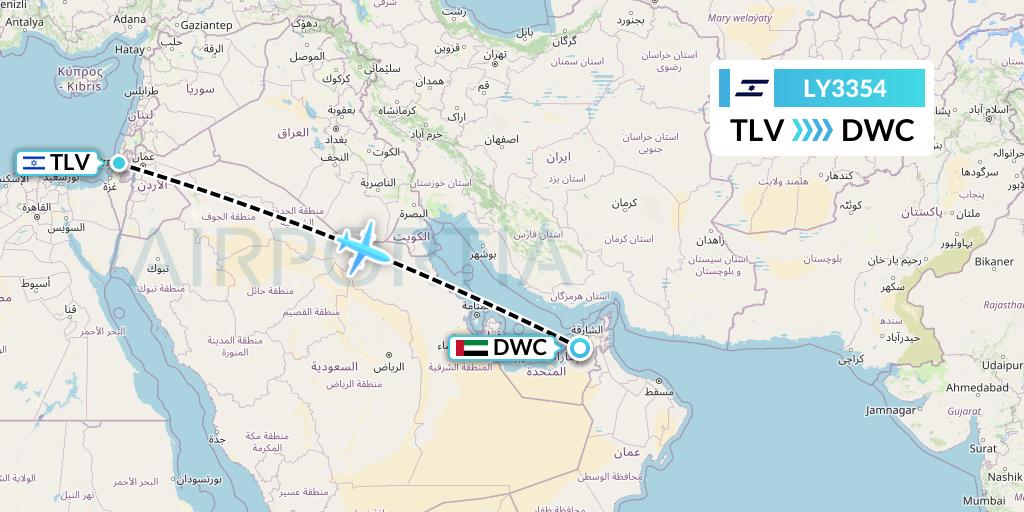 LY3354 El Al Flight Map: Tel Aviv to Dubai