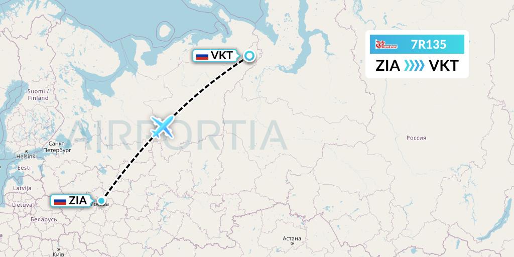 7R135 Rusline Flight Map: Moscow to Vorkuta