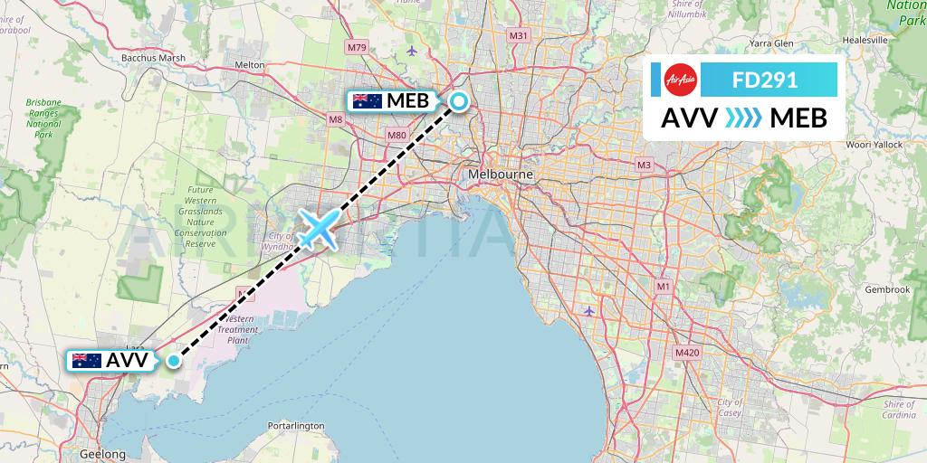 FD291 Thai AirAsia Flight Map: Melbourne to Essendon