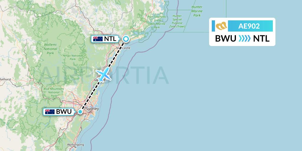 AE902 Mandarin Airlines Flight Map: Bankstown to Newcastle