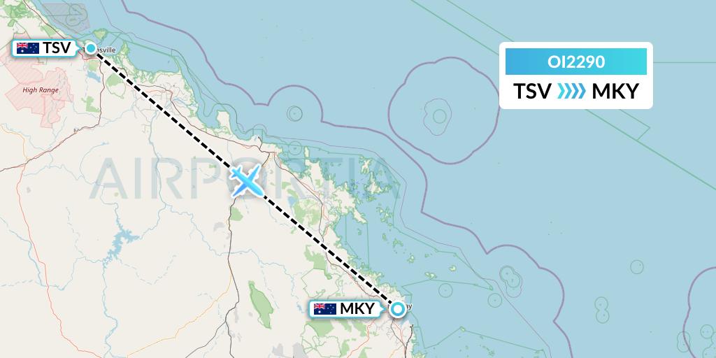 OI2290 Hinterland Aviation Flight Map: Townsville to Mackay