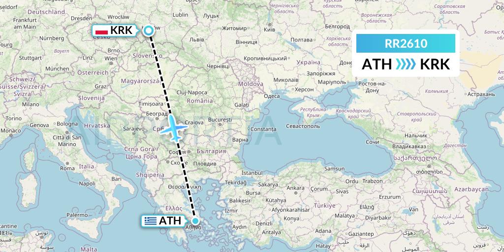 RR2610 Royal Air Force Flight Map: Athens to Krakow