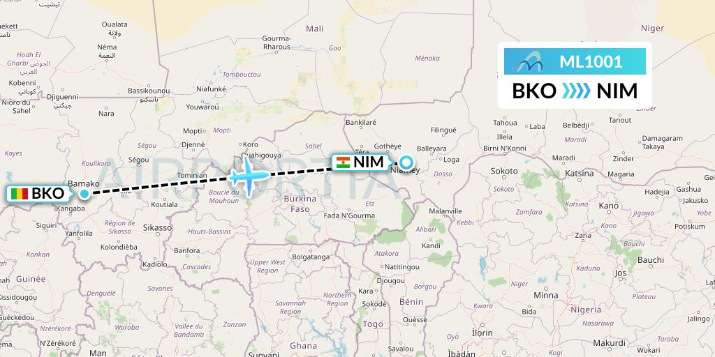 ML1001 Air Mediterranee Flight Map: Bamako to Niamey