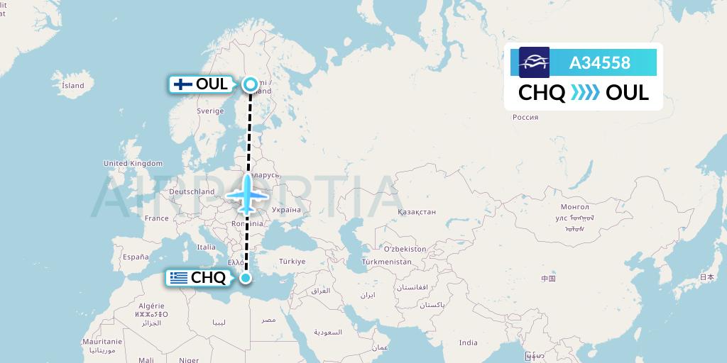 A34558 Aegean Airlines Flight Map: Chania to Oulu