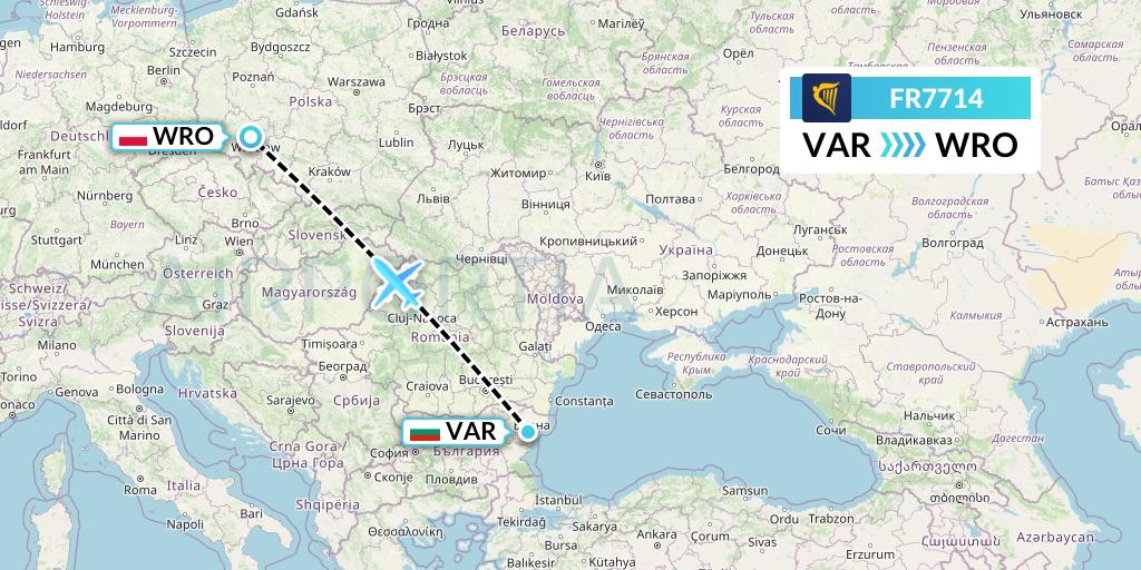 FR7714 Ryanair Flight Map: Varna to Wroclaw