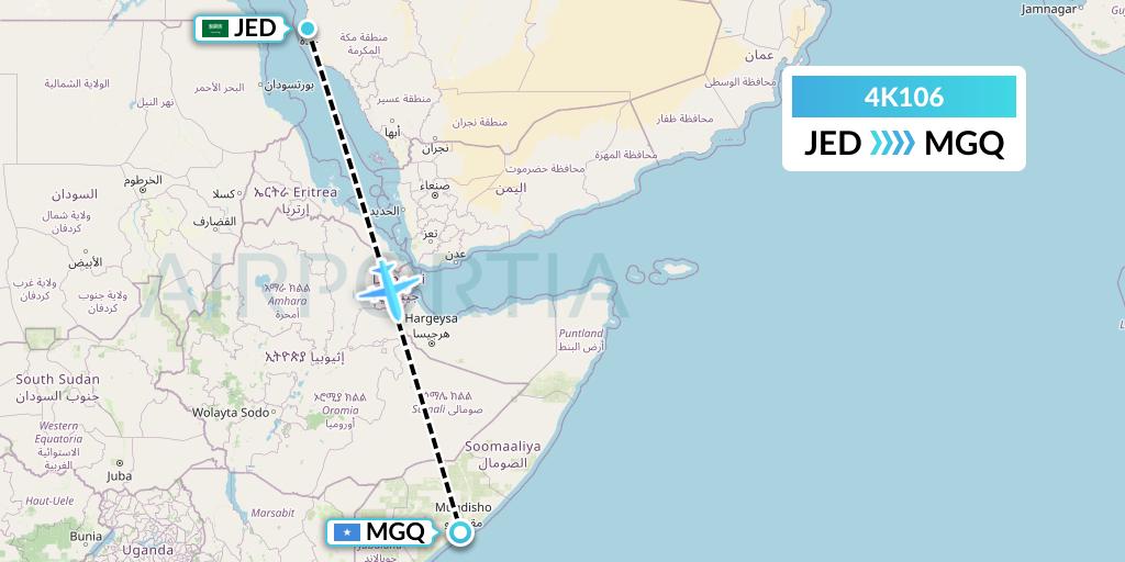 4K106 Kenn Borek Air Flight Map: Jeddah to Mogadishu