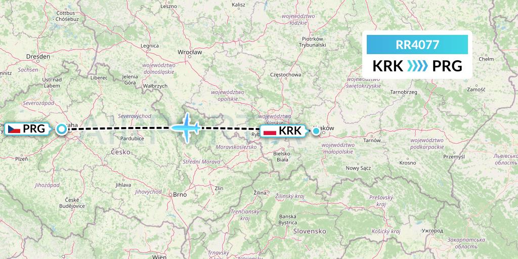 RR4077 Royal Air Force Flight Map: Krakow to Prague