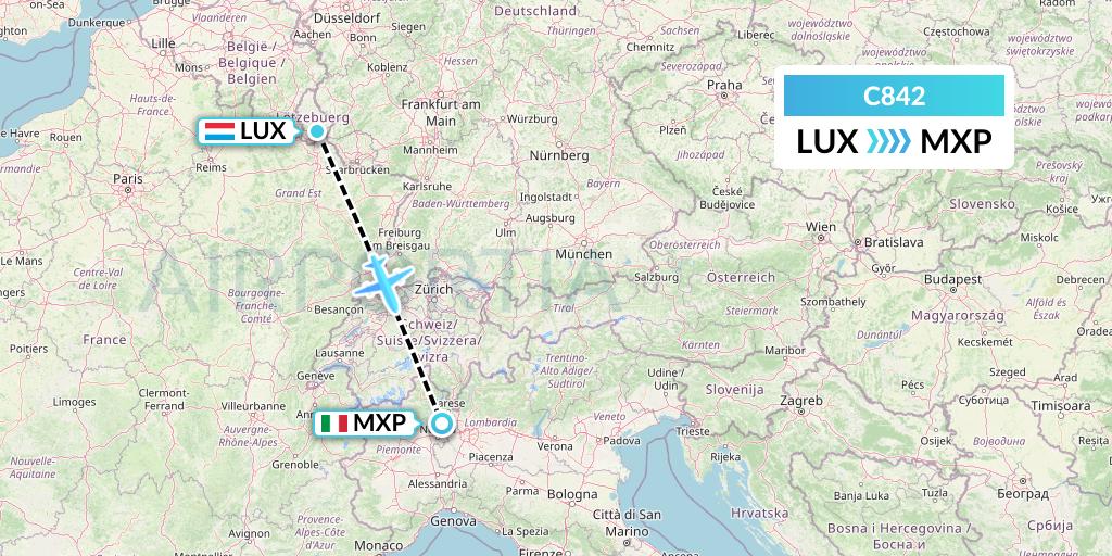 C842 Cronos Airlines Flight Map: Luxembourg to Milan