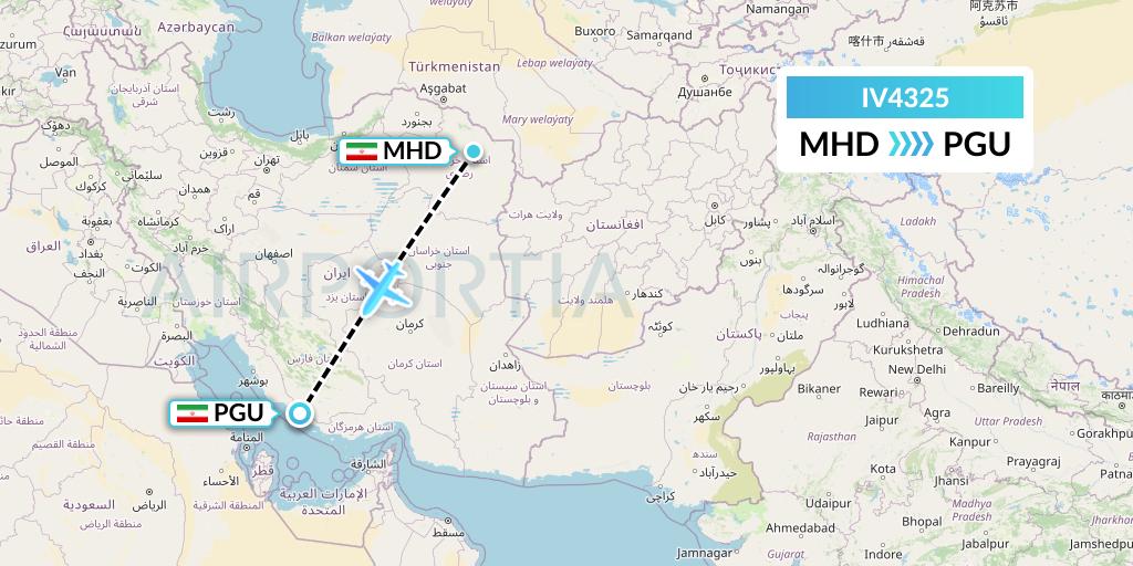 IV4325 VVB Aviation Malta Flight Map: Mashhad to Assaluyeh