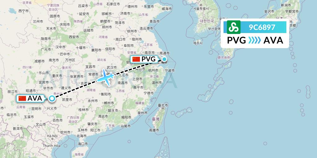9C6897 Spring Airlines Flight Map: Shanghai to Anshun