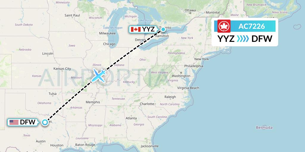 AC7226 Air Canada Flight Map: Toronto to Dallas