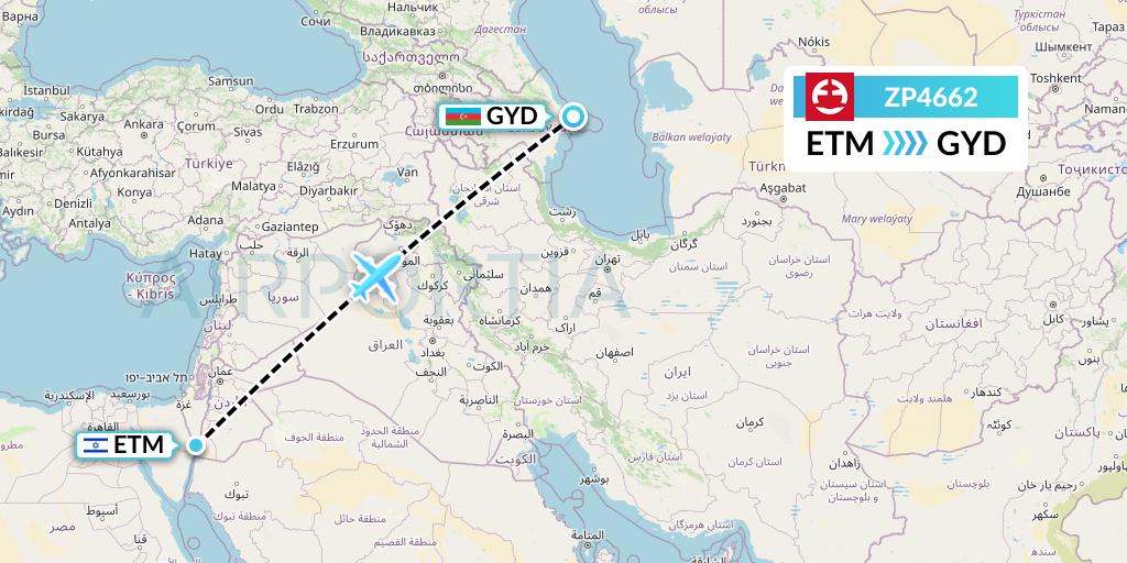 ZP4662 Paranair Flight Map: Eilat to Baku